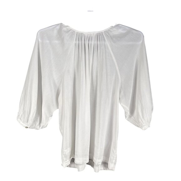 LC Lauren Conrad Women S White Button Front Blouse 3/4 Balloon Sleeves Lagenlook - Picture 8 of 14